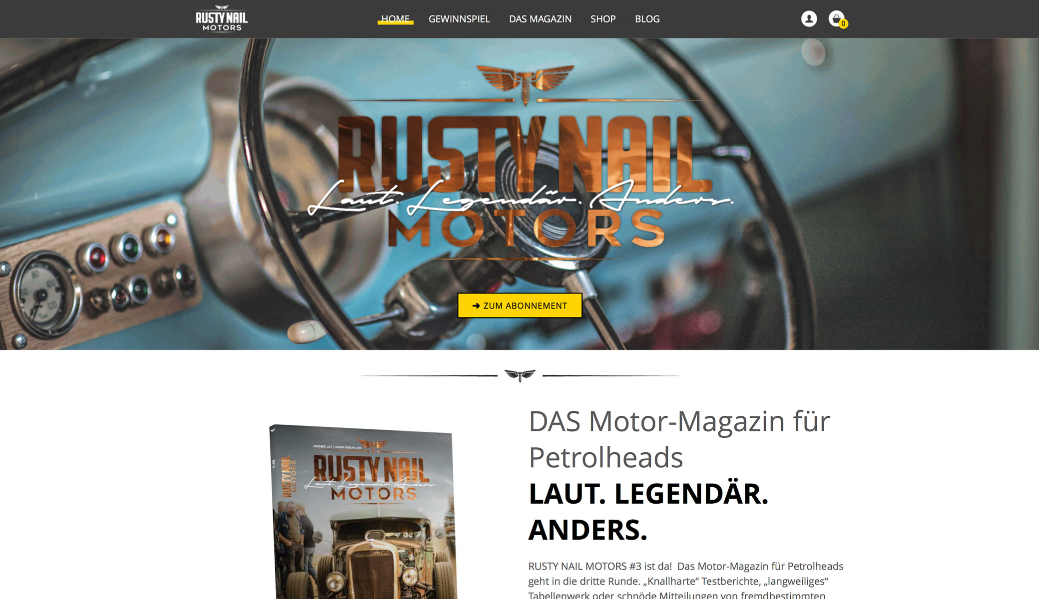 Screenshot Rusty Nail Motors Startseite 