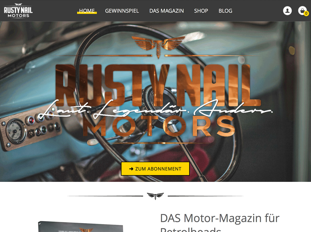Screenshot Rusty Nail Motors Startseite iPad