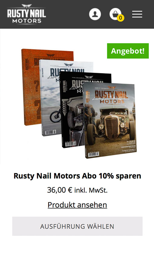 Screenshot Rusty Nail Motors Listing Seite Smartphone